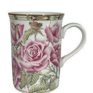 Royal Canterbury Fine Bone China Tea Cup Mug Pink Roses Green Leaves